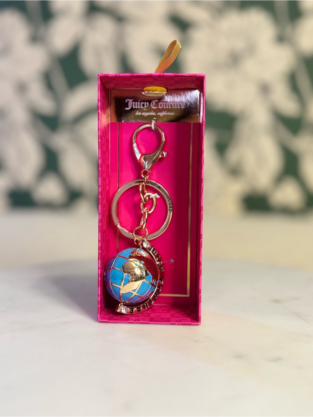 Juicy Couture Blue Globe Enamel Keychain NWT